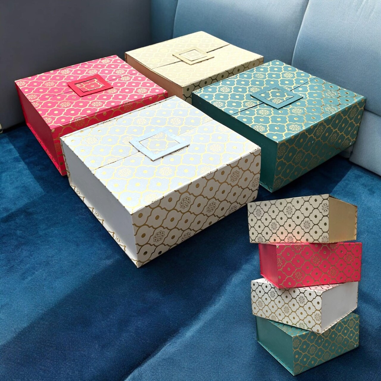Gift Boxes Empty Paper Boxes with Lids for Presents Diwali Birthday Party Favor Wedding Housewarming Return Gift Christmas Valentine's Day Baby Shower - Gifts Packaging Box (8x8x3.5 Inches)